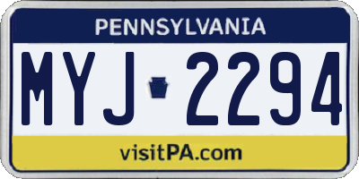 PA license plate MYJ2294