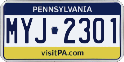 PA license plate MYJ2301