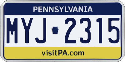 PA license plate MYJ2315