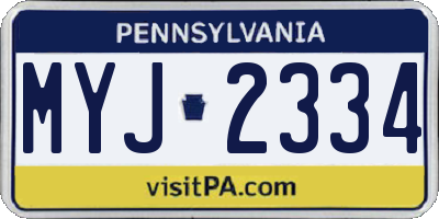 PA license plate MYJ2334