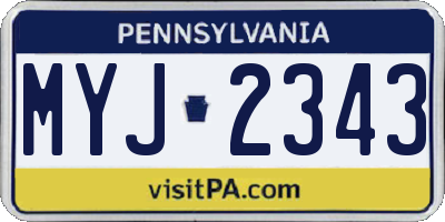 PA license plate MYJ2343