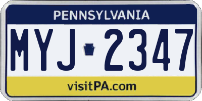 PA license plate MYJ2347