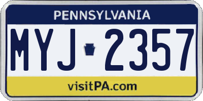 PA license plate MYJ2357