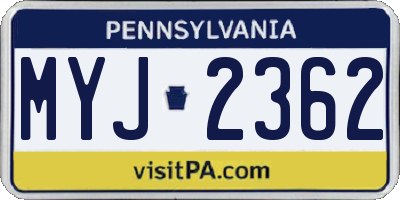 PA license plate MYJ2362