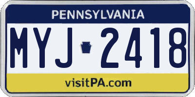 PA license plate MYJ2418