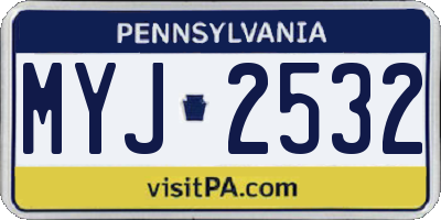 PA license plate MYJ2532