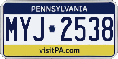 PA license plate MYJ2538