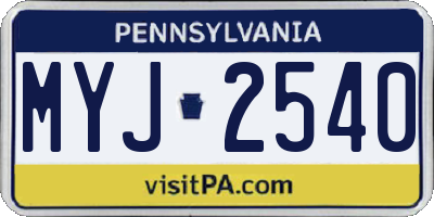 PA license plate MYJ2540