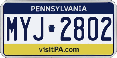 PA license plate MYJ2802