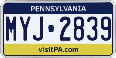 PA license plate MYJ2839