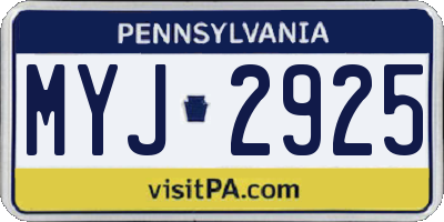 PA license plate MYJ2925