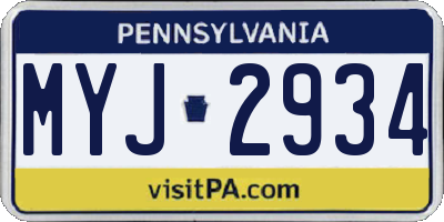 PA license plate MYJ2934