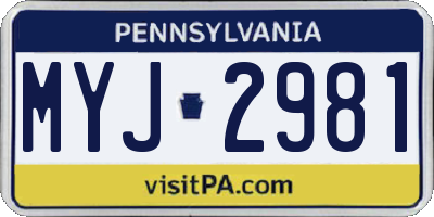 PA license plate MYJ2981