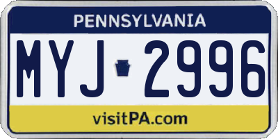PA license plate MYJ2996