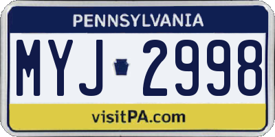 PA license plate MYJ2998