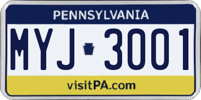PA license plate MYJ3001