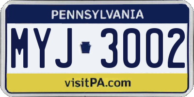 PA license plate MYJ3002