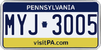 PA license plate MYJ3005