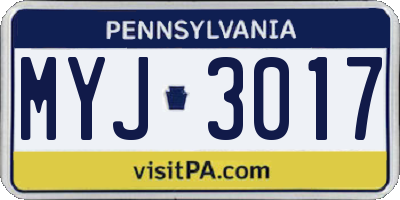 PA license plate MYJ3017