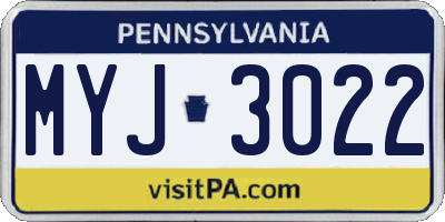 PA license plate MYJ3022