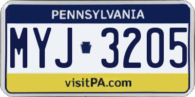 PA license plate MYJ3205