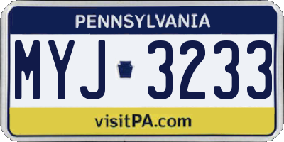 PA license plate MYJ3233
