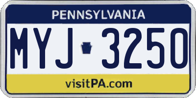 PA license plate MYJ3250