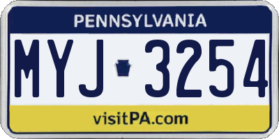 PA license plate MYJ3254