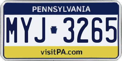 PA license plate MYJ3265