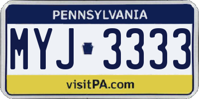 PA license plate MYJ3333