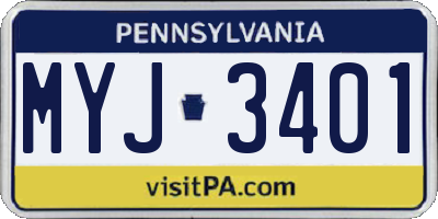PA license plate MYJ3401