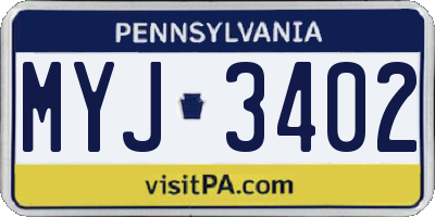 PA license plate MYJ3402