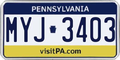 PA license plate MYJ3403