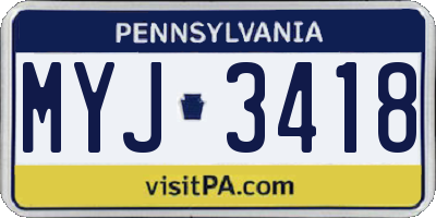 PA license plate MYJ3418