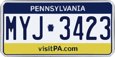 PA license plate MYJ3423