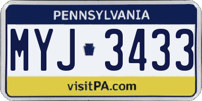 PA license plate MYJ3433