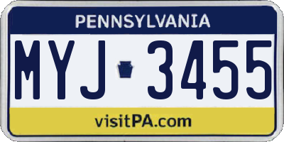 PA license plate MYJ3455