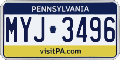 PA license plate MYJ3496