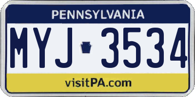 PA license plate MYJ3534