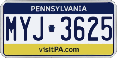 PA license plate MYJ3625