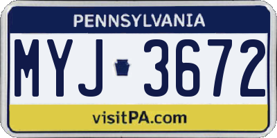 PA license plate MYJ3672