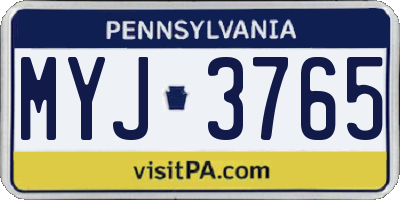 PA license plate MYJ3765