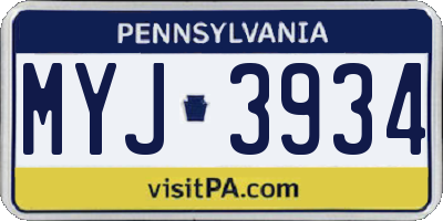 PA license plate MYJ3934