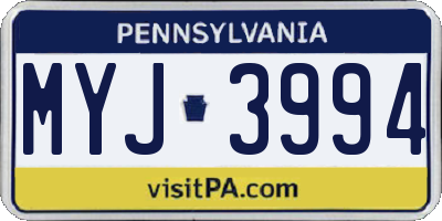 PA license plate MYJ3994