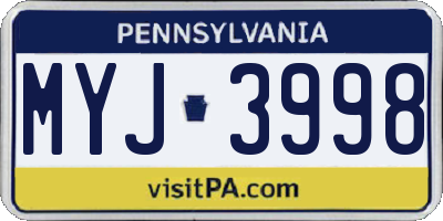 PA license plate MYJ3998