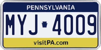 PA license plate MYJ4009