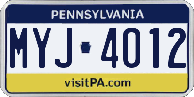 PA license plate MYJ4012