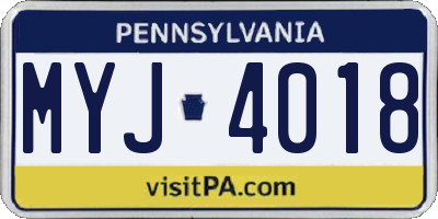 PA license plate MYJ4018