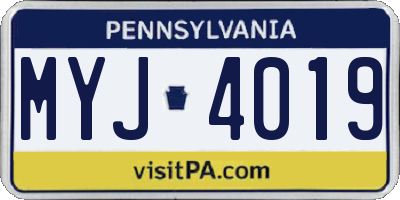 PA license plate MYJ4019
