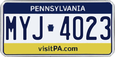 PA license plate MYJ4023